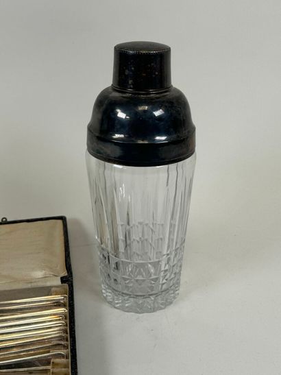 Molded glass shaker, silver-plated metal...