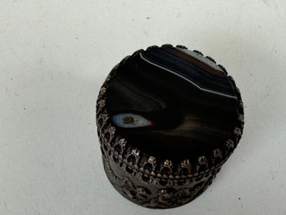 Small cylindrical silver-plated box with...