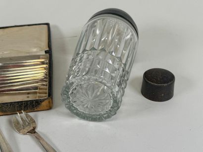 Molded glass shaker, silver-plated metal...