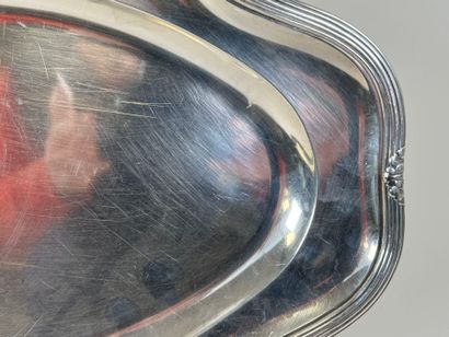 Large silver dish, Minerve hallmark, decorated...