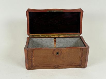 Wooden tea chest, marquetry with foliage...