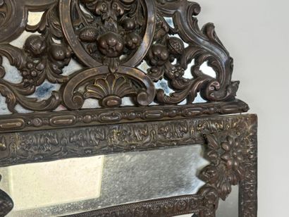 Small repoussé metal mirror with foliate...