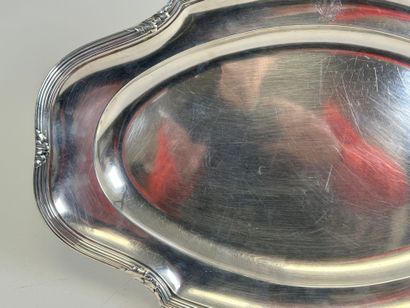 Large silver dish, Minerve hallmark, decorated...