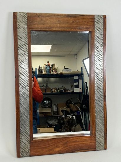 Rectangular mirror in stained wood, the sides...