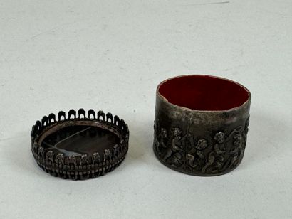 Small cylindrical silver-plated box with...