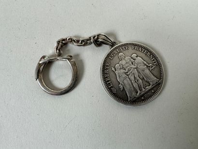 5 francs 1875 silver coin mounted on a key...