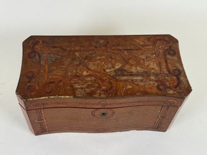 Wooden tea chest, marquetry with foliage...