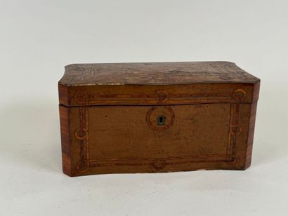 Wooden tea chest, marquetry with foliage...