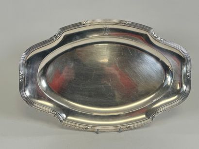 Large silver dish, Minerve hallmark, decorated...
