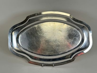 Large silver dish, Minerve hallmark, decorated...