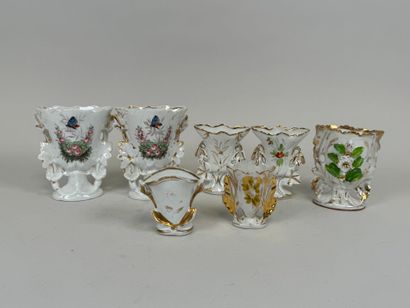 Collection of seven polychrome porcelain...