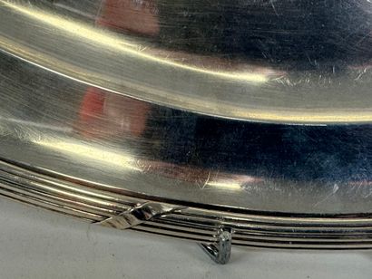 Large silver dish, Minerve hallmark, decorated...