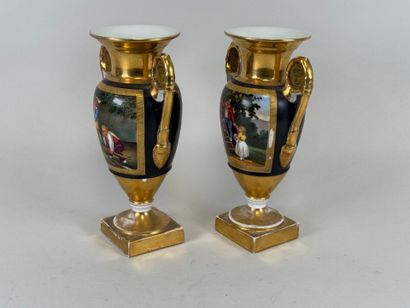 Pair of baluster vases on pedestal in polychrome...
