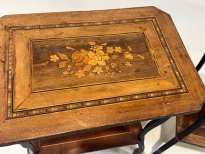 Two working tables in wood and marquetry...