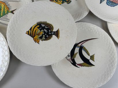 Gien.
Series of twelve circular white earthenware...