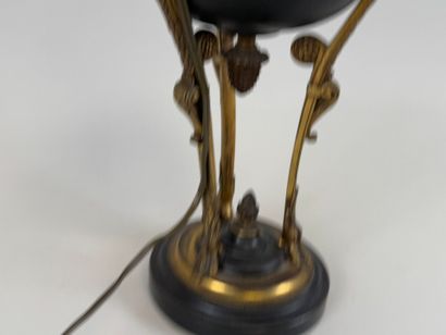 Lamp stand in bronze and green lacquered...