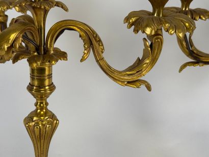 Large pair of gilded bonze three-armed torches...