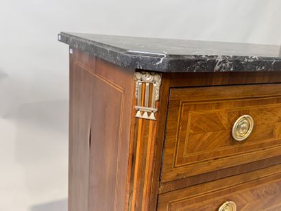 Wood and light wood marquetry chest of drawers...