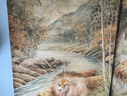 JAPON, XXe.
Les Tigres et les Lions.
Paire...
