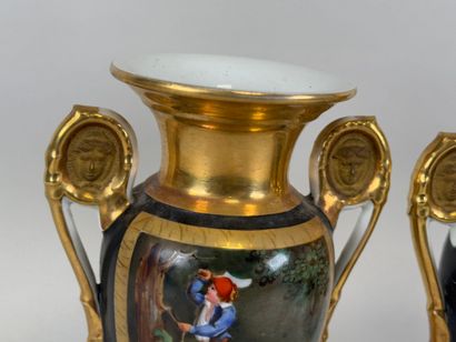 Pair of baluster vases on pedestal in polychrome...