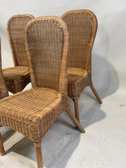 Series of four bamboo and wicker chairs.
97...