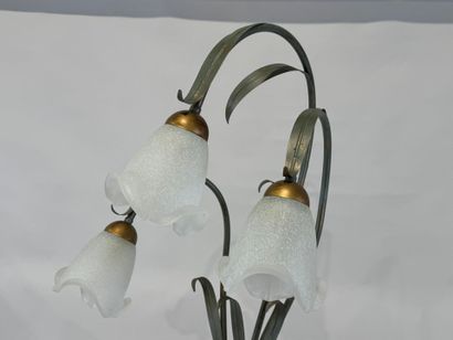 Floor lamp in green and gold lacquered metal,...