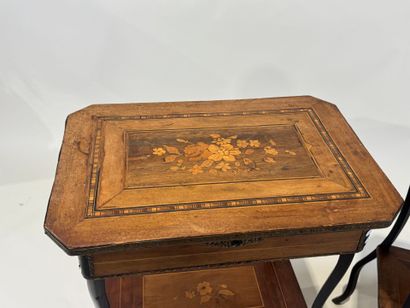 Two working tables in wood and marquetry...