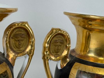 Pair of baluster vases on pedestal in polychrome...