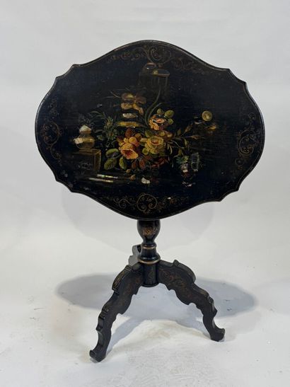 Trivet pedestal table in blackened burgundy...