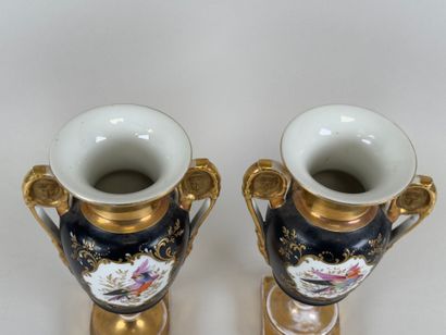 Pair of baluster vases on pedestal in polychrome...