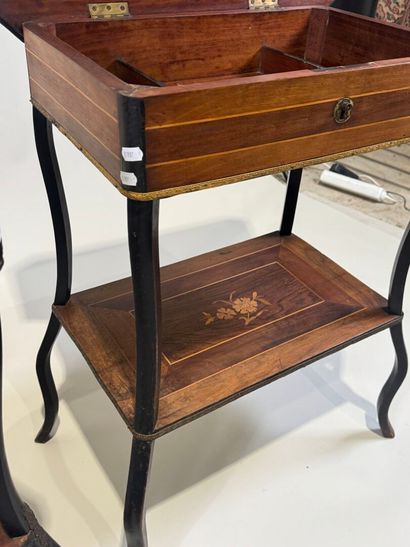 Two working tables in wood and marquetry...