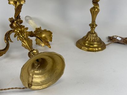 Large pair of gilded bonze three-armed torches...