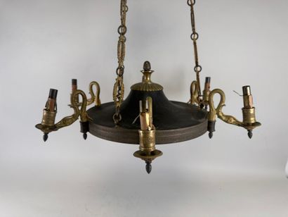 Chandelier in chased gilt bronze and sheet...