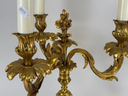 Large pair of gilded bonze three-armed torches...