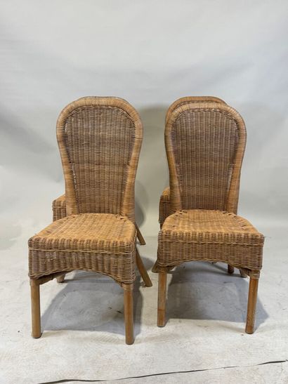 Series of four bamboo and wicker chairs.
97...