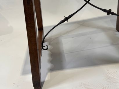Walnut table with rectangular top, wrought-iron...