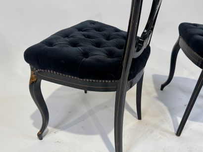 Pair of chairs in blackened wood and burgoté,...