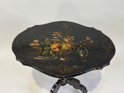 Trivet pedestal table in blackened burgundy...