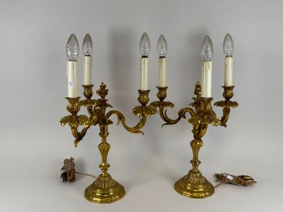 Large pair of gilded bonze three-armed torches...