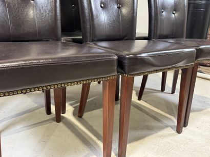 Series of six chairs in dark-brown imitation...