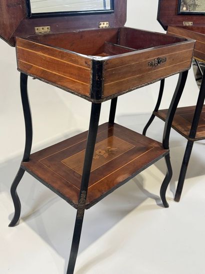 Two working tables in wood and marquetry...