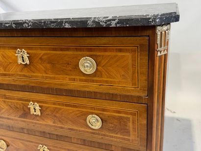 Wood and light wood marquetry chest of drawers...