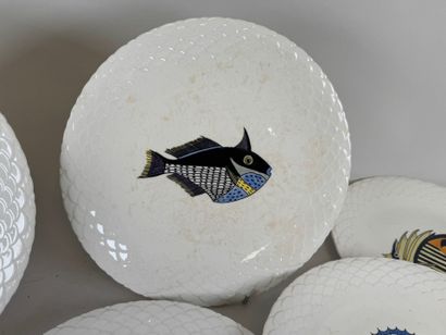 Gien.
Series of twelve circular white earthenware...
