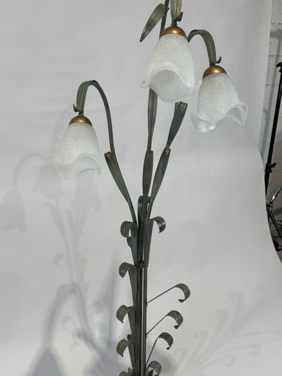 Floor lamp in green and gold lacquered metal,...