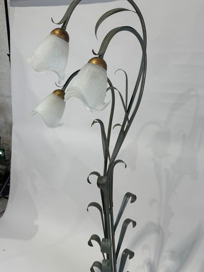 Floor lamp in green and gold lacquered metal,...