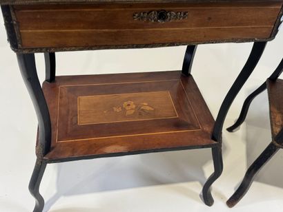 Two working tables in wood and marquetry...