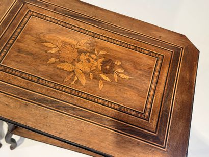 Two working tables in wood and marquetry...