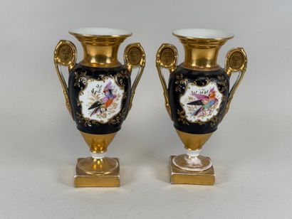 Pair of baluster vases on pedestal in polychrome...