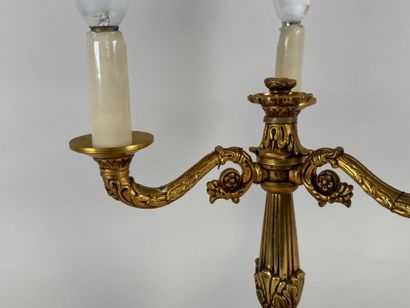 Gilded bronze three-light torch with circular,...