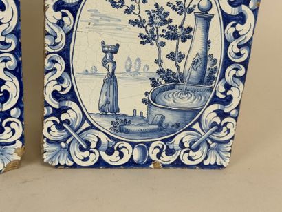 Two earthenware stove tiles decorated with...
